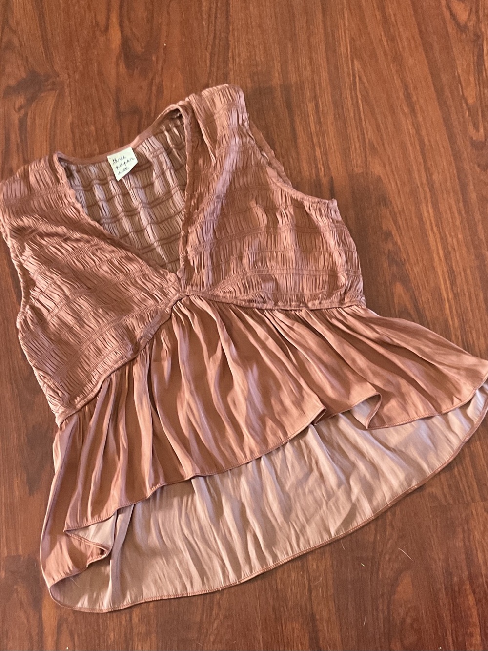 paper doll Mauve Pink Smocked V-Neck Blouse so soft.